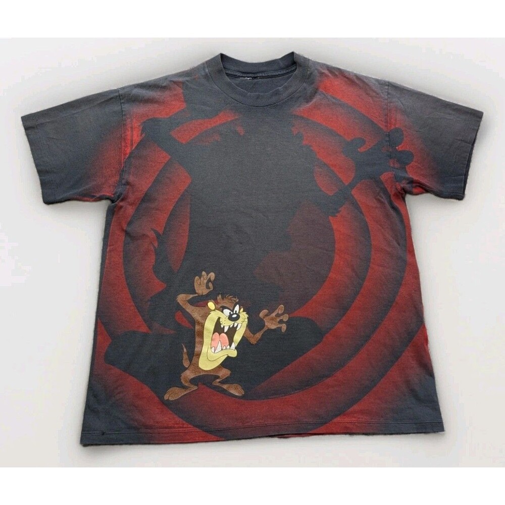 Vintage 1992 Looney Tunes Taz Shadow AOP All Over Print T-Shirt Wild Oats Size L